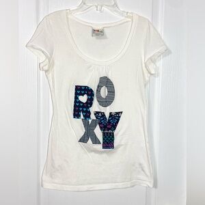 Y2K VTG Roxy USA MADE Logo Front & Back Print Surf Tee White Size Large